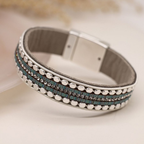 Grey, aqua and silver plated leather bracelet by Peace of Mind